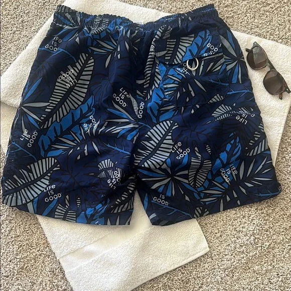 Life Is Good Blue Tropic-Inspired Swim Trunks Size Medium - Picture 3 of 6